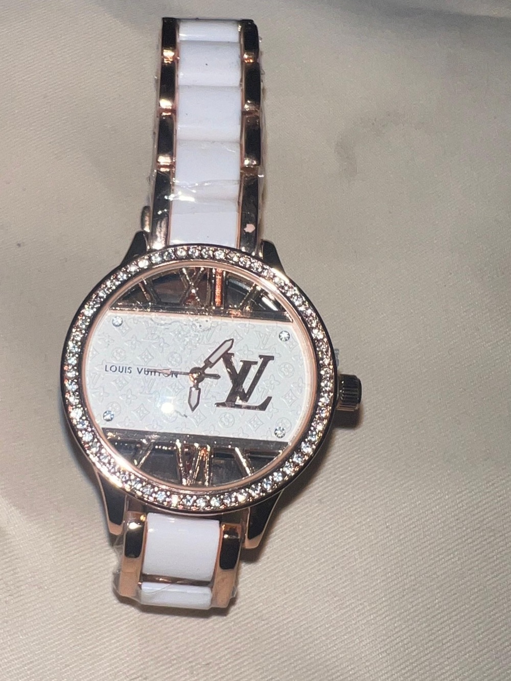 Rose Gold and White Bracelet Watch with Crystal Bezel